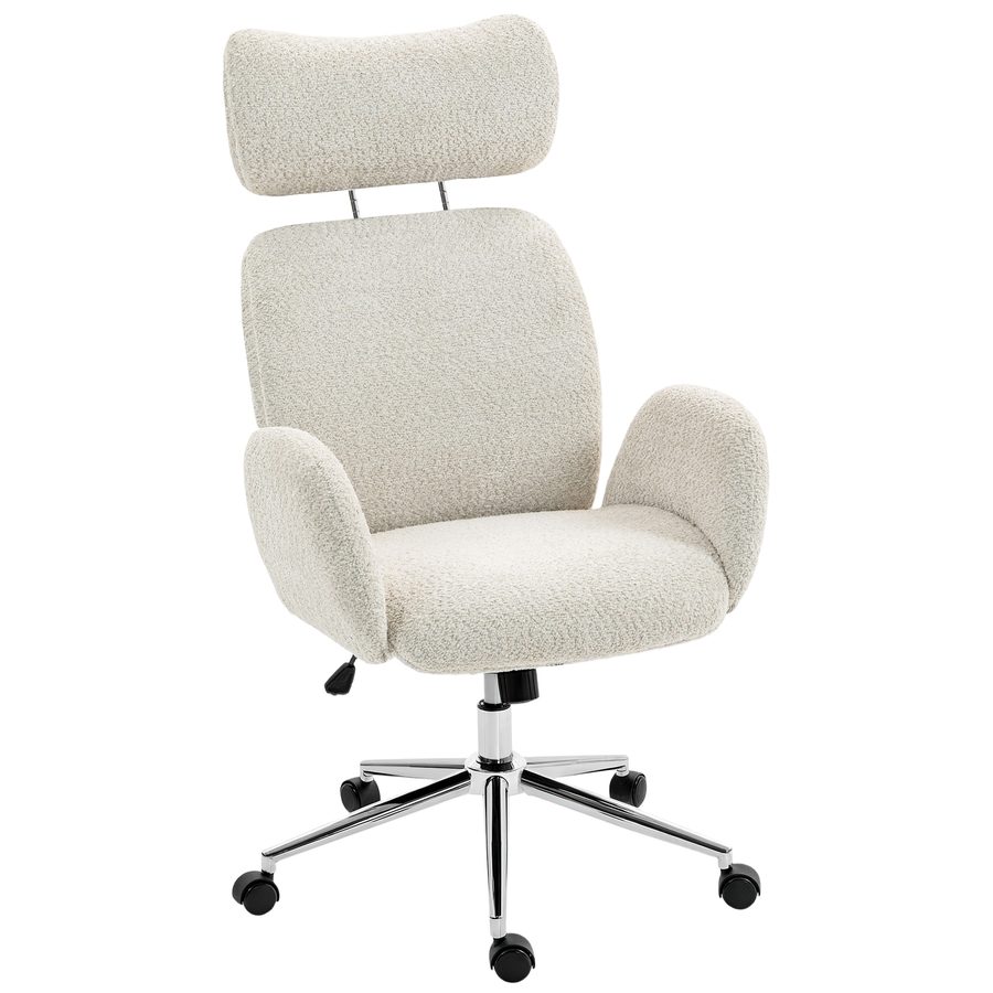 HOMCOM Schreibtischstuhl Homeoffice Stuhl mit Armlehne, verstellbarer Kopfstütze, Höhenverstellbar Drehstuhl mit Wippfunktion, Bürostuhl bis 120 kg für Schlafzimmer, Arbeitszimmer, Grauweiß   Aosom von HOMCOM