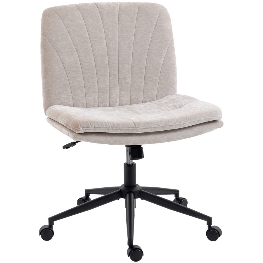 HOMCOM Homeoffice Stuhl Schreibtischstuhl mit Leinenoptik Höhenverstellbar Drehstuhl Schneidersitz-Stuhl mit Wippfunktion, Schminkstuhl Bürostuhl für Arbeitszimmer, Schlafzimmer, Beige   Aosom von HOMCOM