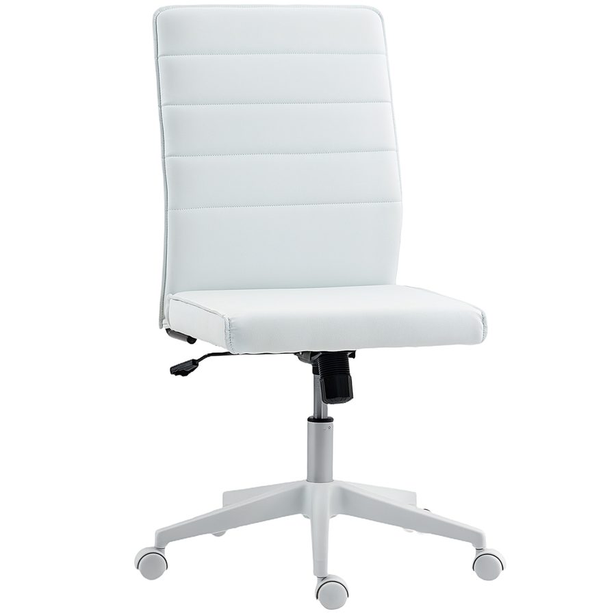 HOMCOM Bürostuhl aus PU-Leder mit Wippfunktion, höhenverstellbar 97-107 cm, drehbarer Schreibtischstuhl mit geschwungener Rückenlehne und gepolsterter Sitzfläche, Weiß   Aosom von HOMCOM