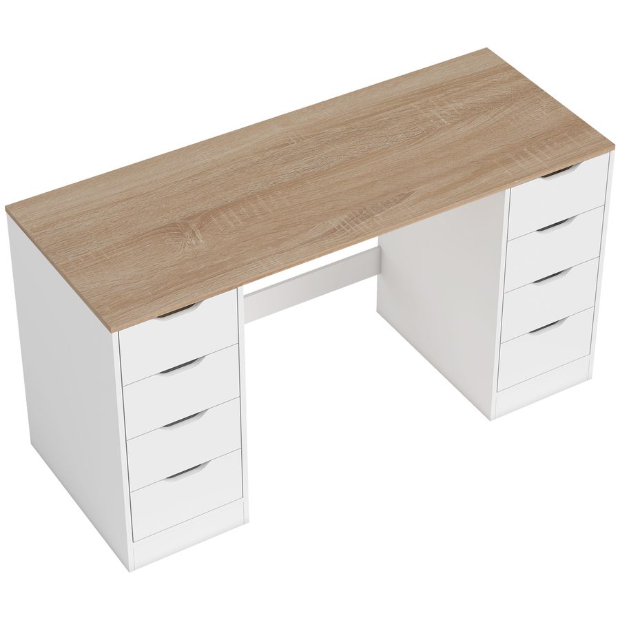 HOMCOM Schreibtisch mit 8 Schubladen Bürotisch 140 x 53 x 75 cm Moderner Computertisch für Büro, Wohnzimmer Weiß   Aosom von HOMCOM