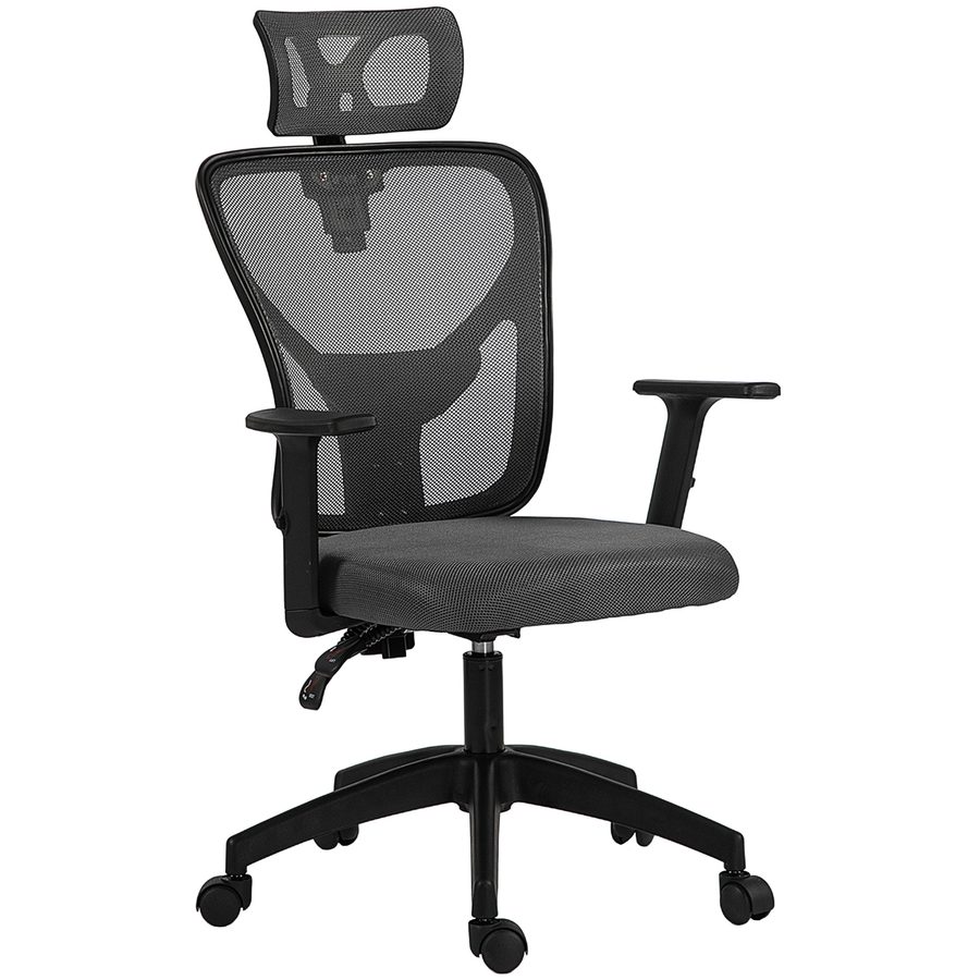 Vinsetto Ergonomischer Bürostuhl mit verstellbarer Kopfstütze, höhenverstellbar 106-116 cm und neigbarer Rückenlehne, drehbarer Schreibtischstuhl mit Netzrücken und gepolsterter Sitzfläche, Dunkelgrau   Aosom von Vinsetto