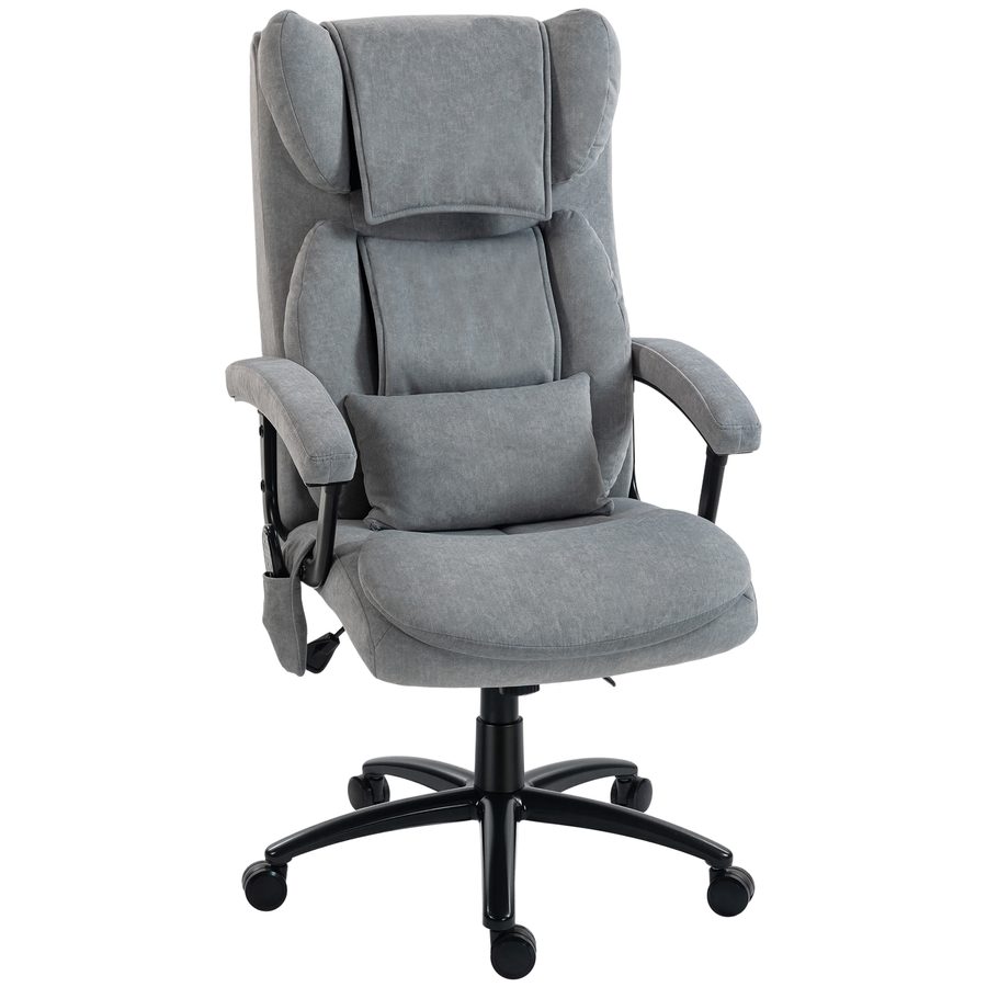 HOMCOM Bürostuhl Ergonomisch mit Massage- & Wippfunktion Schreibtischstuhl mit 4 Knetpunkten, Hoher Rückenlehne Lendenstütze Seitentasche Höhenverstellbar Drehstuhl Chefsessel aus Bedrucktem Samt Grau   Aosom von HOMCOM