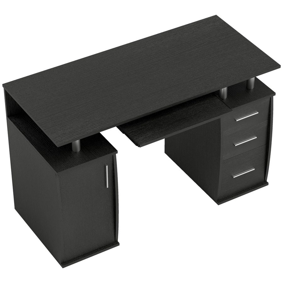 HOMCOM Computerschreibtisch, Computertisch 120 x 55 cm mit Tastaturauszug, 3 Schubladen, Fach für PC-Gehäuse und offene Regalfächer, für Schlafzimmer, Zuhause, schwarz   Aosom von HOMCOM