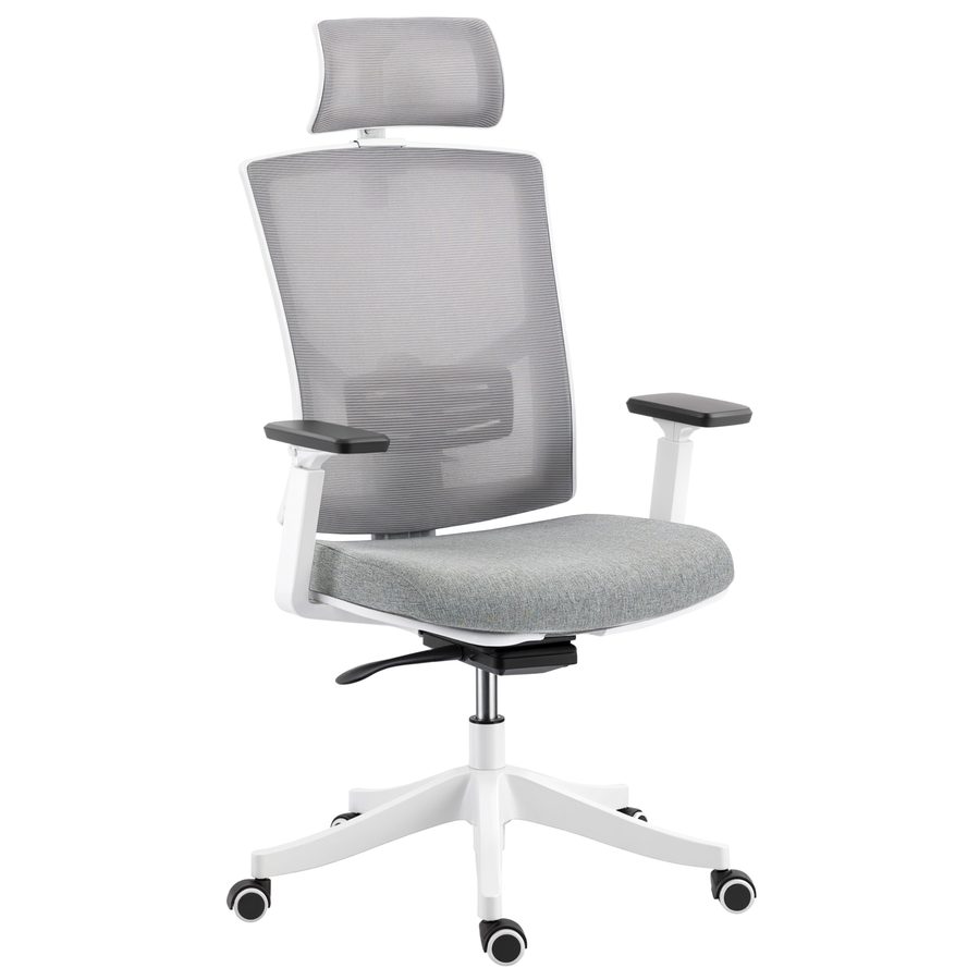 HOMCOM Ergonomischer Bürostuhl mit dynamischer 4D-Lendenstütze, 3D-Armlehnen, Kopfstütze und höhenverstellbar, atmungsaktiver Netz-Drehstuhl mit Wippfunktion, für Zuhause und Büro, Grau   Aosom von HOMCOM