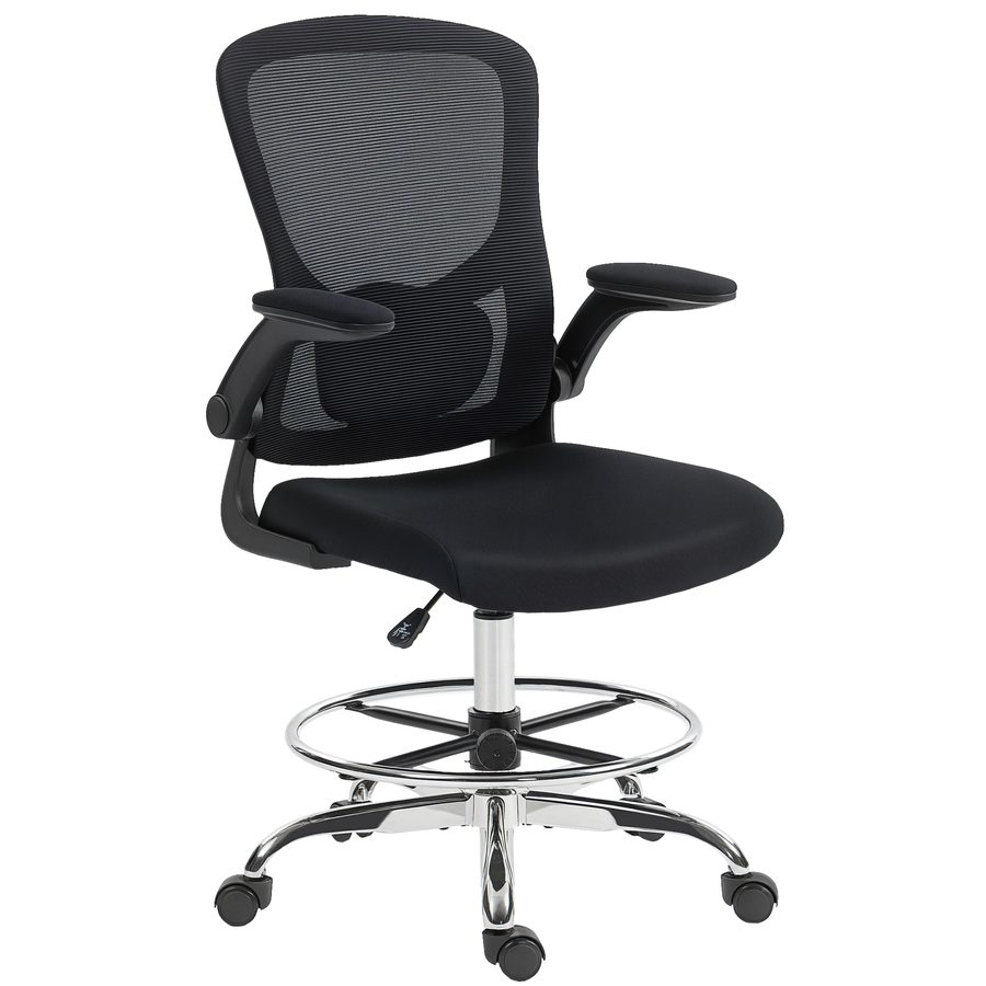 HOMCOM Bürostuhl Ergonomischer Schreibtischstuhl mit Hochklappbar Armlehne, Verstellbarer Fußring und 4D-Lendenstütze, Höhenverstellbarer Drehstuhl Zeichenstuhl mit Netzstoff, Schwarz   Aosom von HOMCOM