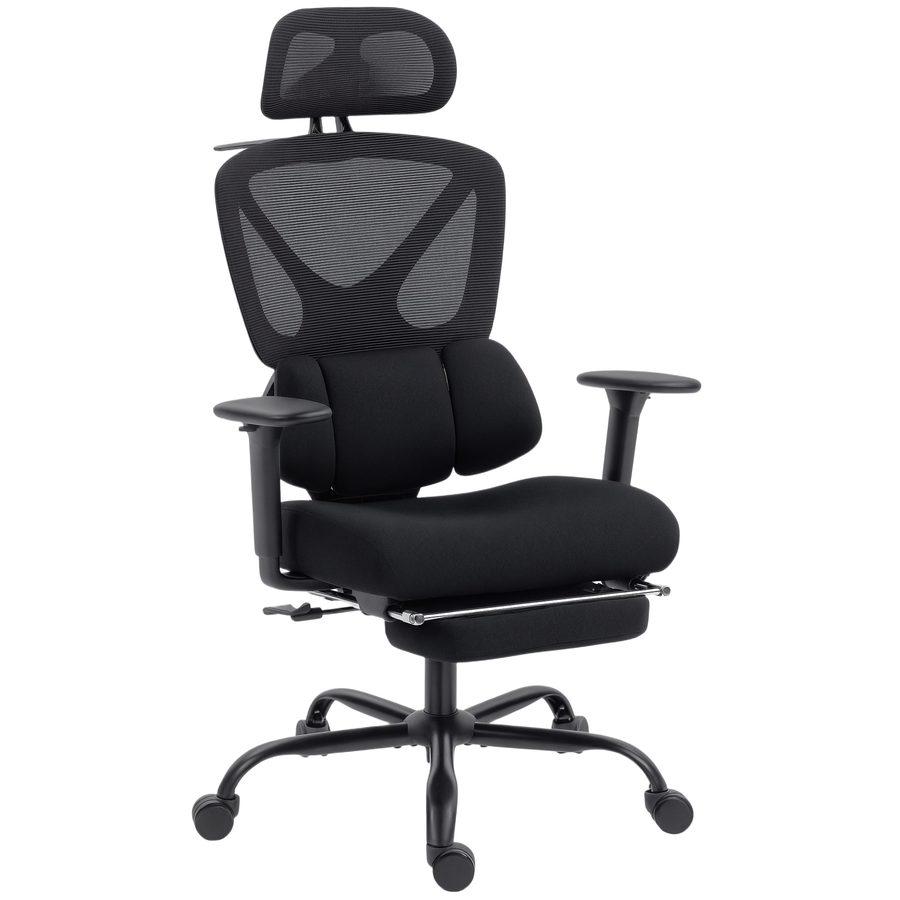 HOMCOM Bürostuhl, Ergonomischer Schreibtischstuhl mit 3D Einstellbarer Armlehne, Lendenstütze Kopfstütze, Höhenverstellbarer Computerstuhl Drehstuhl mit Wippfunktion, Netz, Schwarz   Aosom von HOMCOM