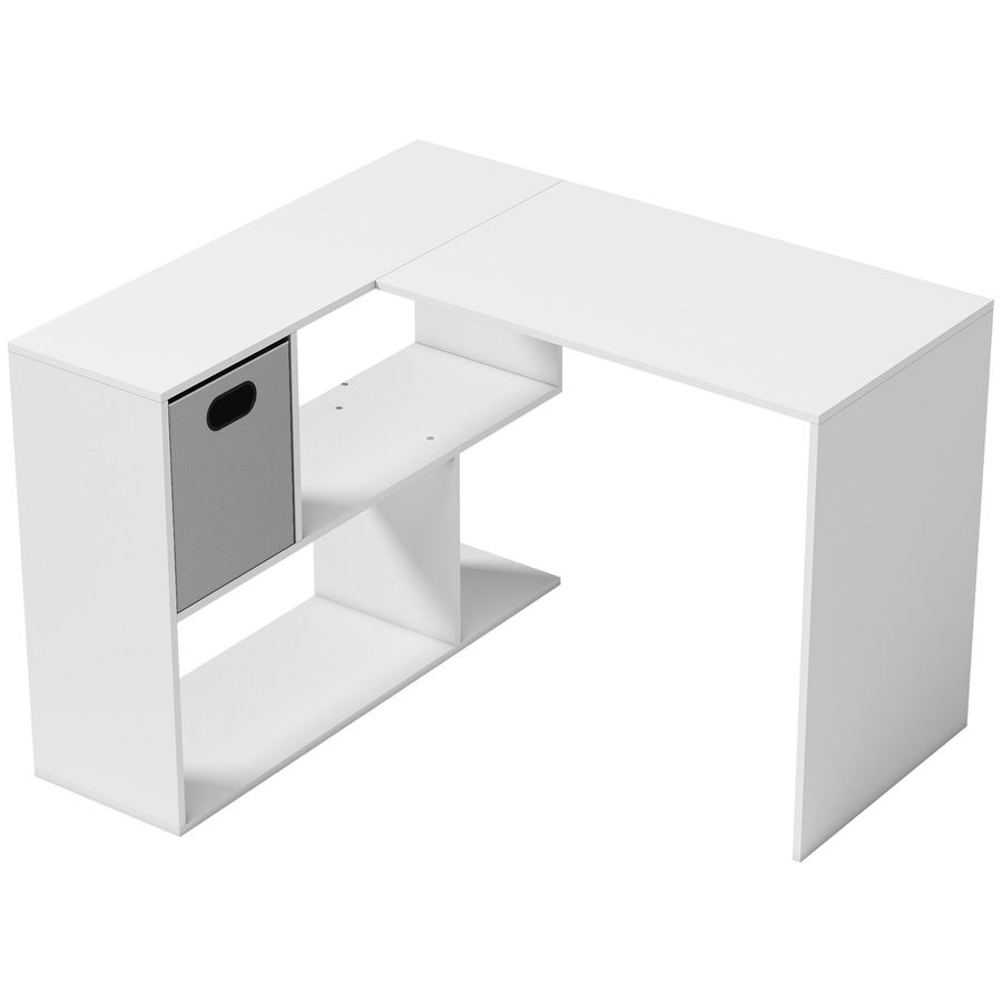 HOMCOM Eckschreibtisch, 110 x 100 x 75 cm, L-förmiger Computertisch mit Stoffschublade und offenen Fächern, Schreibtisch für Zuhause, Schlafzimmer und Arbeitszimmer, weiß   Aosom von HOMCOM
