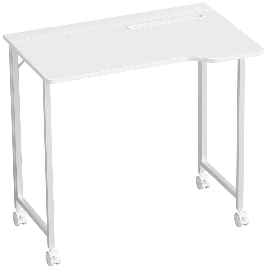HOMCOM Schreibtisch, klappbarer Computertisch mit Rollen, Geräteschlitz, platzsparender Bürotisch Kleiner PC Tisch für Büro/Schlafzimmer, 80 x 52 x 75 cm Weiß   Aosom von HOMCOM