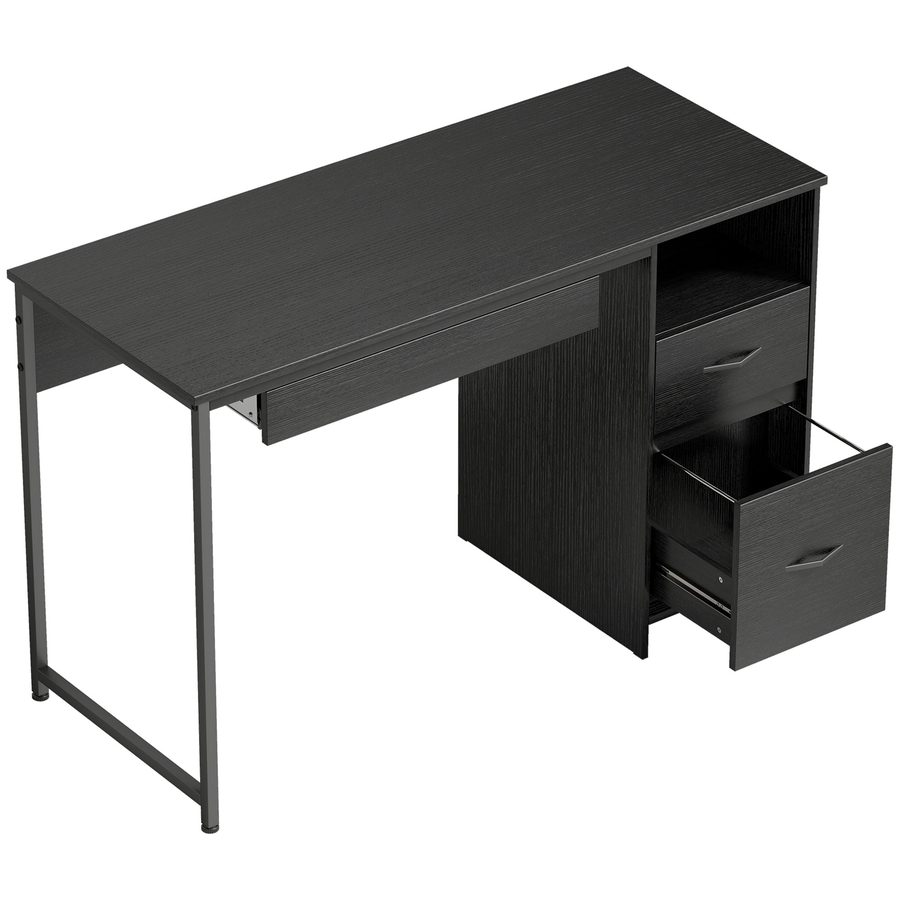 HOMCOM Büroschreibtisch, 120x52.3 cm platzsparender Schreibtisch mit Tastaturablage, offenem Fach und Schubladen für A4/Letter/Legal-Dokumente, Computertisch für Zuhause, Büro, Schwarz   Aosom von HOMCOM