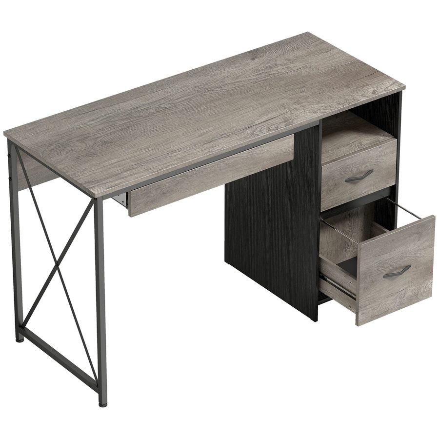 HOMCON Computerschreibtisch, 120×50cm, Schreibtisch mit Stauraum, Tastaturablage, offenes Fach und 2 Schubladen für A4/Letter/Legal-Dokumente, Schreibtisch zum Lernen und Arbeiten, grau   Aosom von HOMCOM