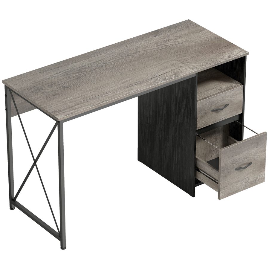 HOMCOM Computertisch, 120x50 cm, Industrieller Schreibtisch mit Fach und 2 Schubladen, für A4, Letter, Büro & Home-Office, Hellgrau   Aosom von HOMCOM