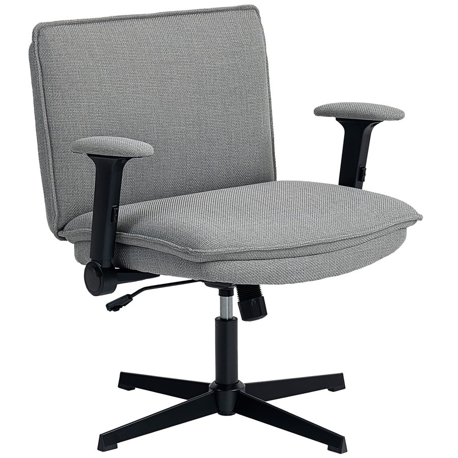 HOMCOM Bürostuhl Schreibtischstuhl mit hochklappbaren Armlehnen, breiter Sitzfläche, Schneidersitz Stuhl Drehstuhl mit Leinenoptik, für Home-Office, Grau   Aosom von HOMCOM