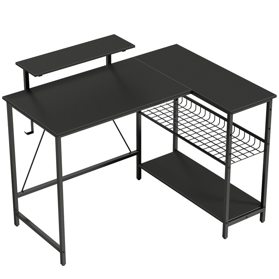 HOMCOM Wendebarer Gaming-Schreibtisch 114,5 x 82 cm, Eck-Gaming-Schreibtisch mit Monitorhalter und verstellbarem Gitterregal, Computertisch zum Lernen, Spielen und Arbeiten, schwarze Carbon-Optik   Aosom von HOMCOM
