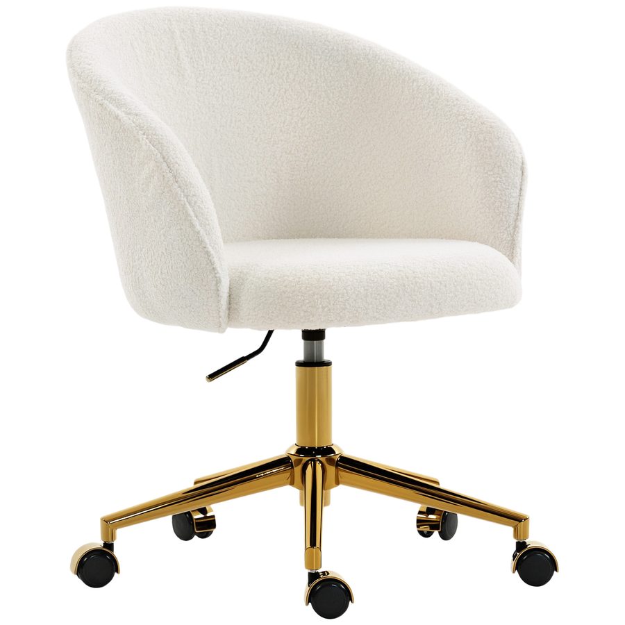 HOMCOM Ergonomischer Bürostuhl aus Teddy-Fleece, drehbarer Bürosessel, Schminkstuhl mit Höhenverstellung, große Sitzfläche, für Büro, Wohnzimmer, Schlafzimmer, Creme   Aosom von HOMCOM
