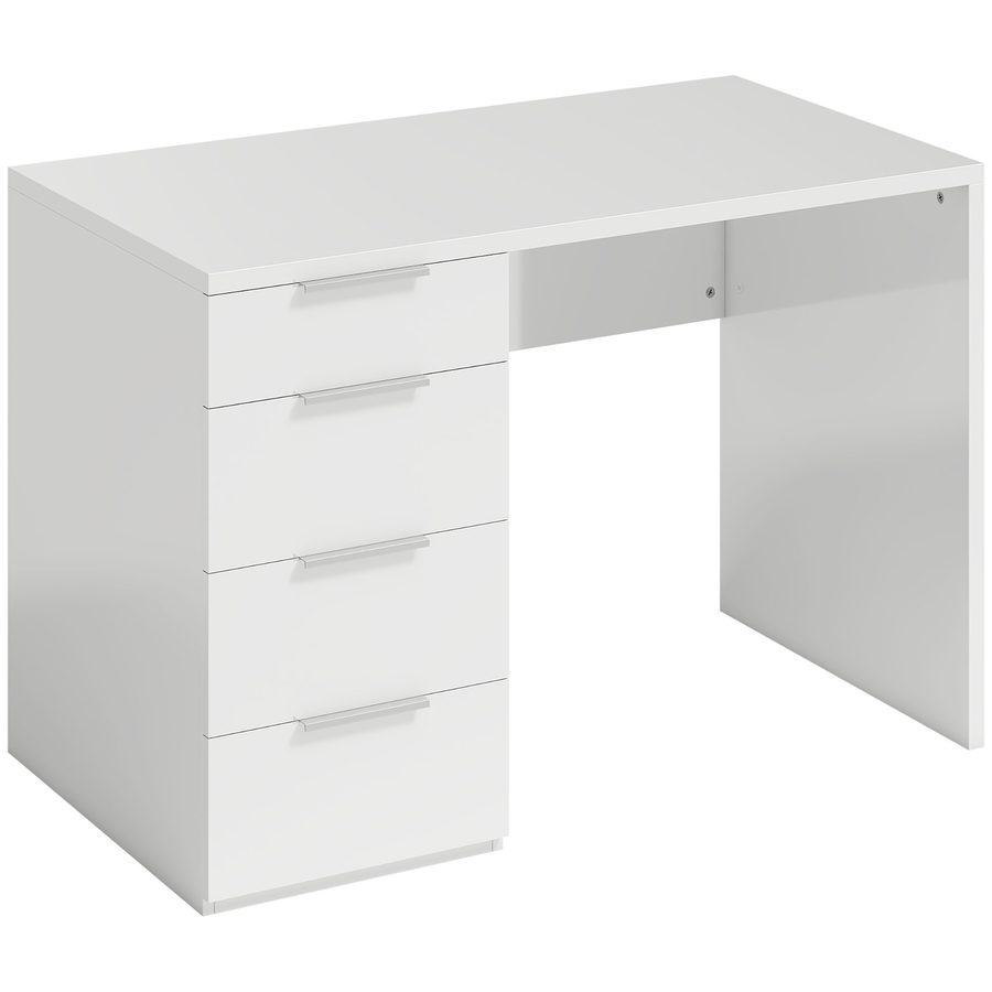 HOMCOM Platzsparender Schreibtisch, 110x61.5x75 cm Moderner Schreibtisch mit 4 Schubladen, Computertisch für Zuhause, Arbeitszimmer, Schlafzimmer und Büro, Hochglanzweiß   Aosom von HOMCOM