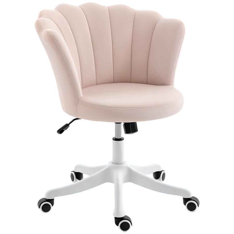 HOMCOM Bürostuhl aus Velours, Schminkstuhl mit blütenblattförmiger Rückenlehne, höhenverstellbar, Wippfunktion, gepolsterter drehbarer Sitz, Muschelsessel für Büro, Wohnzimmer, Schlafzimmer, rosa   Aosom von HOMCOM