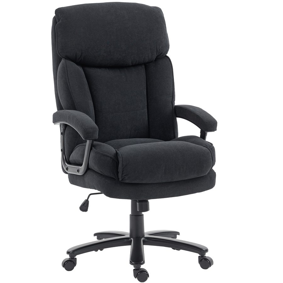 HOMCOM Chefsessel Bürostuhl bis 200 kg Ergonomischer Schreibtischstuhl mit Leinenoptik, Hoher Rückenlehne, Höhenverstellbar Drehstuhl mit Breitem Sitz, Wippfunktion, für Büro und Homeoffice Schwarz   Aosom von HOMCOM