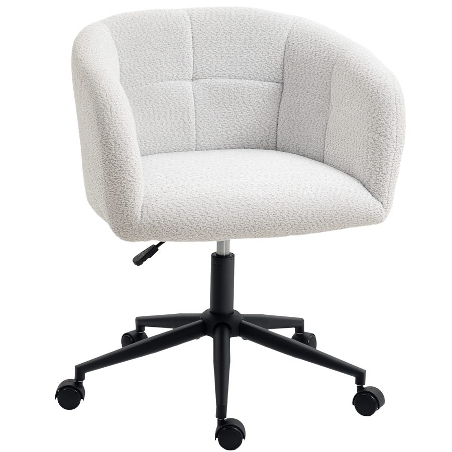 HOMCOM Schreibtischstuhl Homeoffice Stuhl mit Samt-Leinenoptik, gewölbter Rückenlehne, Höhenverstellbar Drehstuhl mit Wippfunktion, Bürostuhl bis 120 kg für Arbeitszimmer, Schlafzimmer, Cremeweiß   Aosom von HOMCOM
