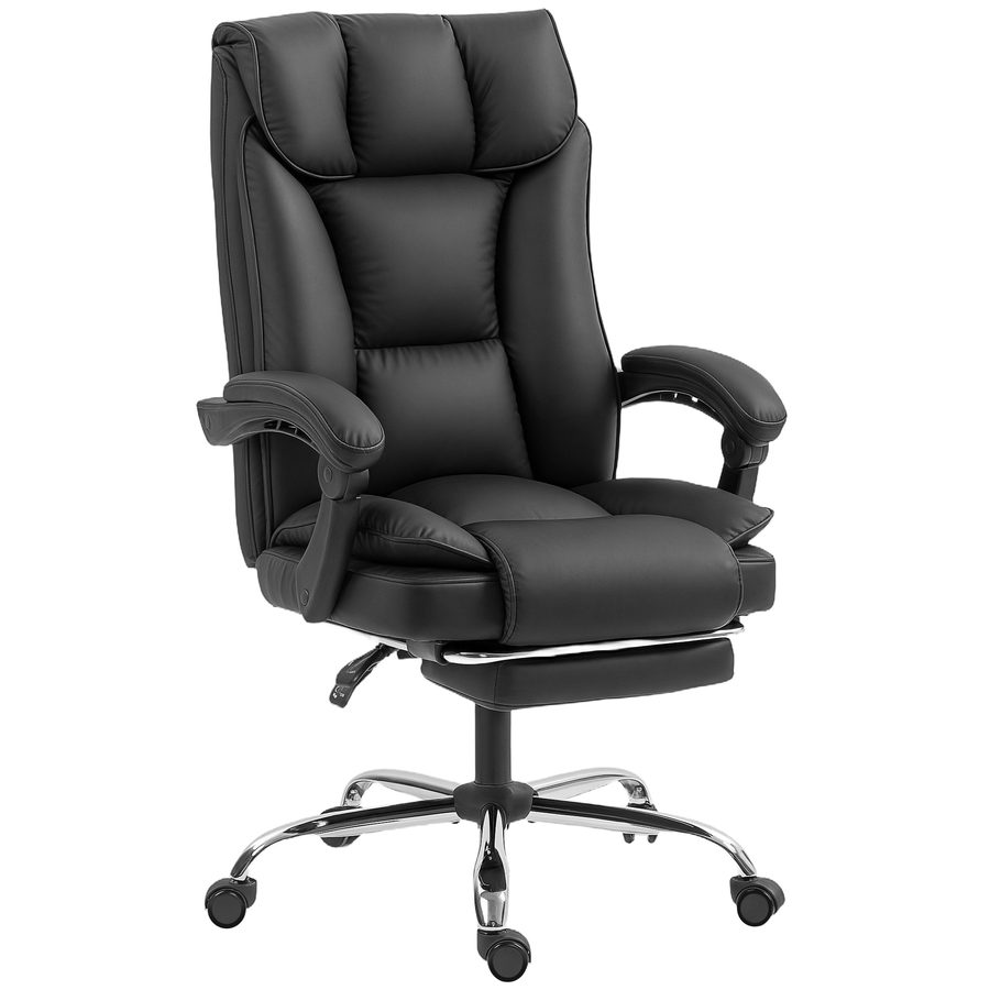 HOMCOM Ergonomischer Bürostuhl Reclinierbar 155° mit Fußstütze, Schreibtischstuhl aus kratzfestem Kunstleder, Leicht zu Reinigen, Doppelpolster, Gepolsterte Armlehnen, Drehbar, Höhenverstellbar, Schwarz   Aosom von HOMCOM