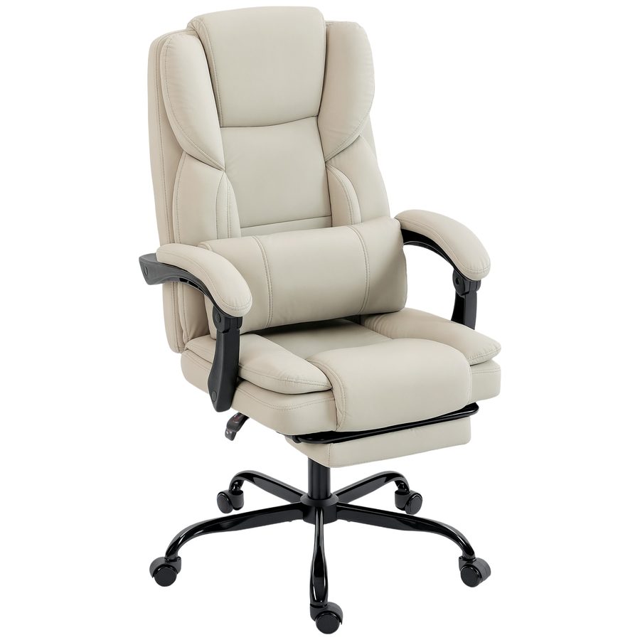 HOMCOM Bürostuhl, Ergonomischer Schreibtischstuhl mit Verstellbar Rückenlehne, Fußstütze, Höhenverstellbarer Drehstuhl aus Kunstleder Gepolstert Computerstuhl, Beige   Aosom von HOMCOM