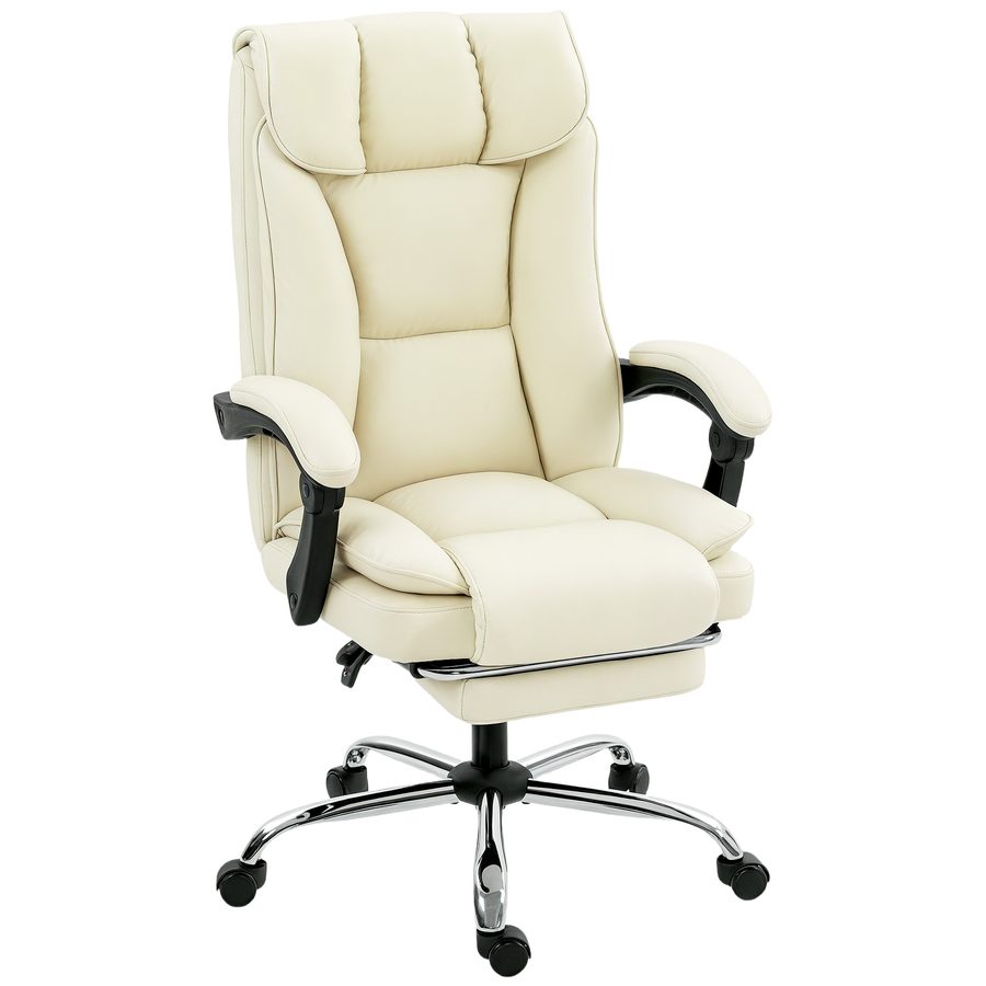 HOMCOM Bürostuhl, Ergonomischer Schreibtischstuhl mit Verstellbar Rückenlehne, Fußstütze, Höhenverstellbarer Tierfreundlicher Drehstuhl aus Kunstleder Doppel Gepolstert Computerstuhl, Beige   Aosom von HOMCOM