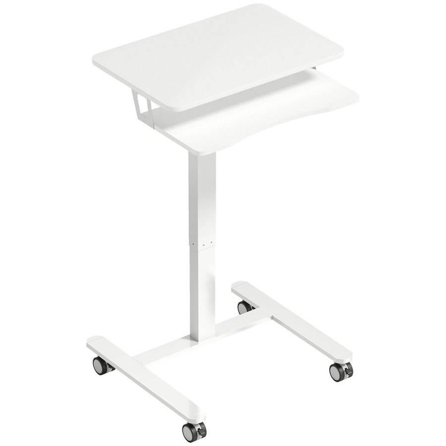 HOMCOM Laptoptisch Höhenverstellbar Pneumatisch mit Rollen, Tastaturablage 71-107cm Computertisch, Mobiler Beistelltisch Schreibtisch für Sofa, Bett, Büro 65x60cm, Weiß   Aosom von HOMCOM