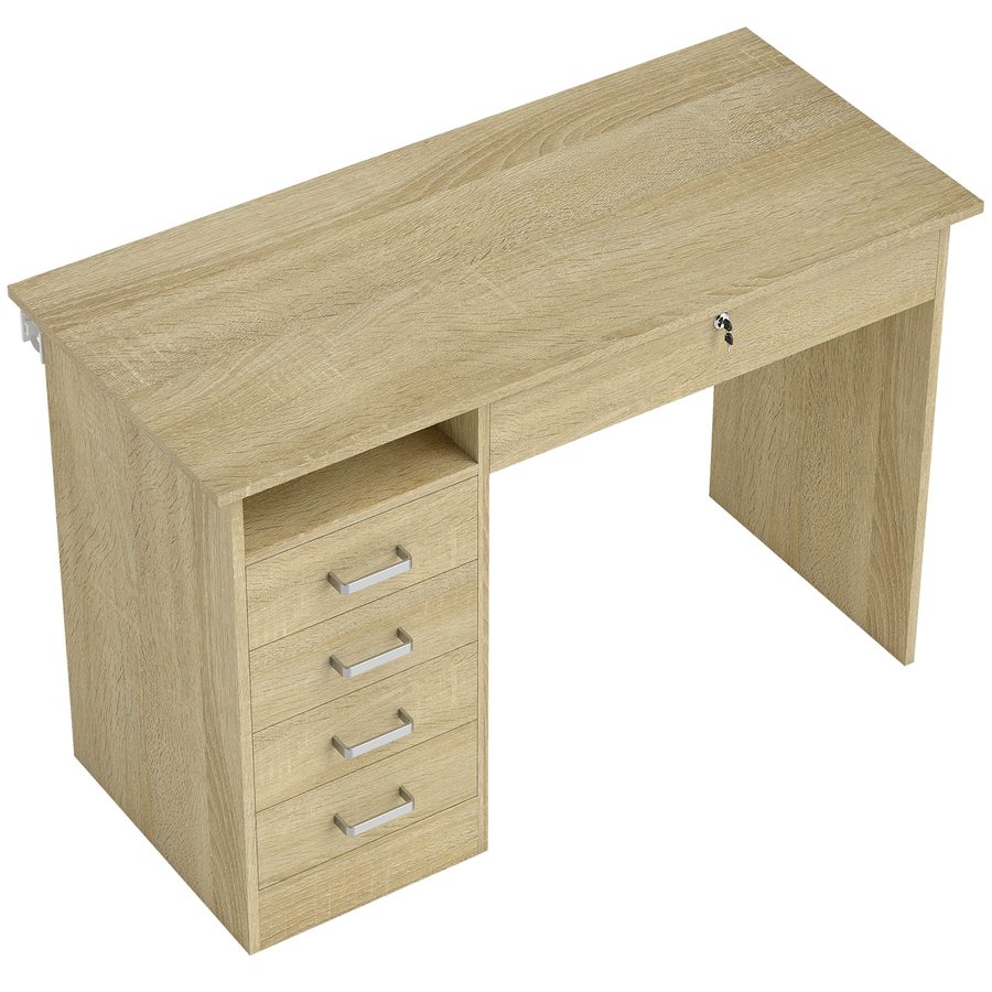 HOMCOM Moderner Computertisch mit 5 Schubladen, großer Arbeitsplatte, 1 offenem Fach, abschließbarer Schublade, 110 x 50 x 76 cm, Eiche   Aosom von HOMCOM