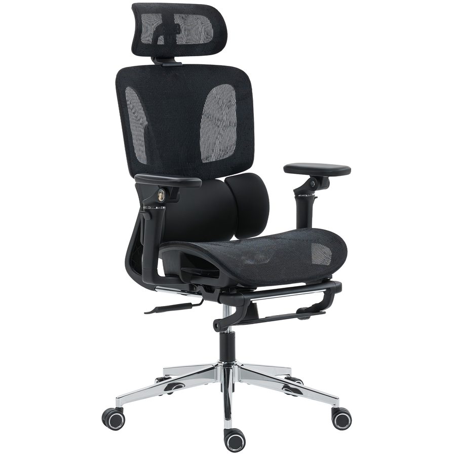 HOMCOM Bürostuhl Ergonomisch Schreibtischstuhl mit verstellbar Lenden- und Kopfstütze 6D-Klapparmlehnen geteilt Rückenlehne Fußstütze Höhenverstellbar Computerstuhl mit Neigungsfunktion Netz Schwarz   Aosom von HOMCOM