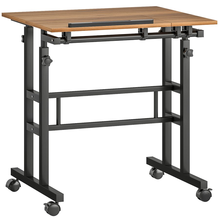 HOMCOM höhenverstellbarer Sitz‑Steh‑Schreibtisch 70 x 60 cm mit Rollen und neigbarer Platte – platzsparender Computer‑Schreibtisch, Braun   Aosom von HOMCOM
