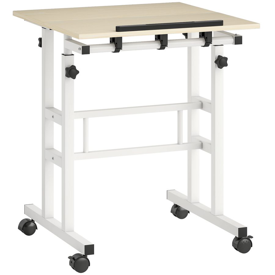 HOMCOM höhenverstellbarer Schreibtisch 60×60 cm – Rolltisch mit neigbarer Platte, Steh-Sitz Arbeitsplatz, natur   Aosom von HOMCOM
