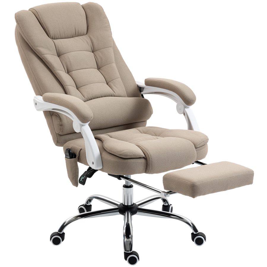 Vinsetto massierender und beheizter Bürostuhl, Bürosessel, ergonomischer Stuhl mit höhenverstellung, neigbare Rückenlehne und kabelgebundene Fernbedienung, 360° drehbar, Leinenbezug, beige   Aosom von Vinsetto