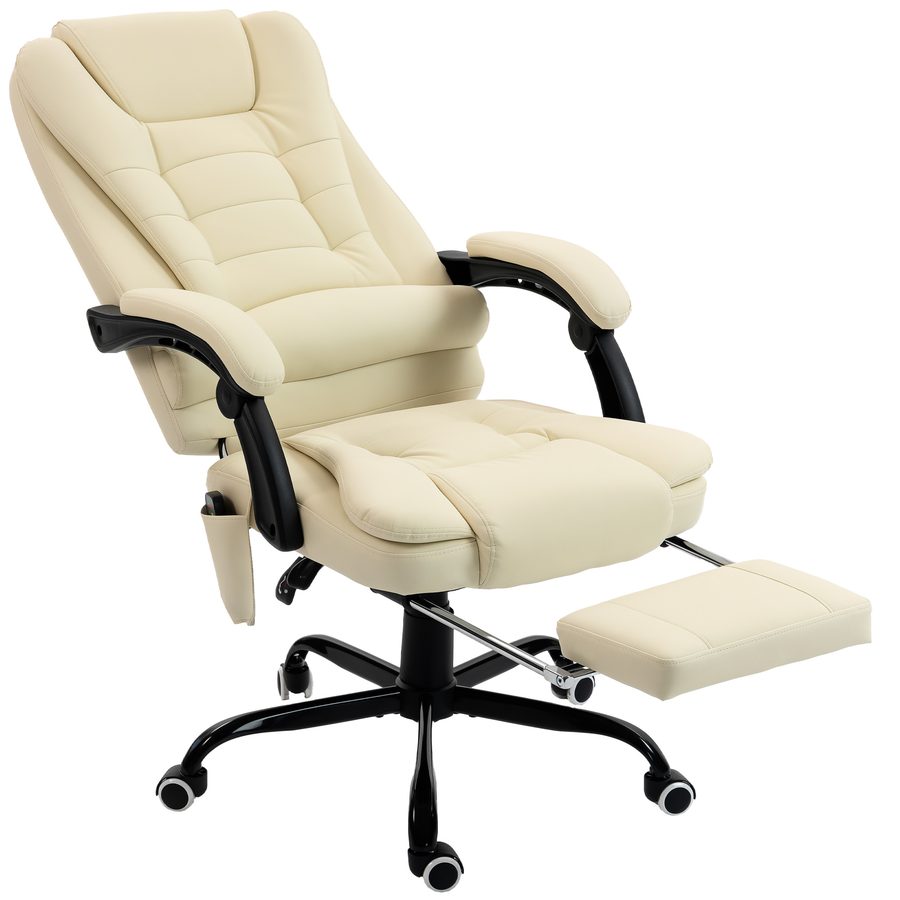 Vinsetto Massierender Bürostuhl 7-Punkt, ergonomischer Bürostuhl mit ausziehbarer Fußstütze, Rückenlehne bis 155° neigbar, höhenverstellbar, 360° drehbar, kabelgebundene Fernbedienung, Beige   Aosom von Vinsetto