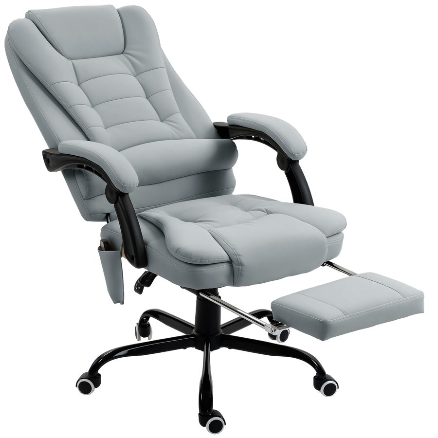 Vinsetto Bürostuhl mit 7-Punkt-Massage, ergonomischer Bürostuhl mit ausziehbarer Fußstütze, bis 155° neigbare Rückenlehne, höhenverstellbar, 360° drehbar, kabelgebundene Fernbedienung, Grau   Aosom von Vinsetto
