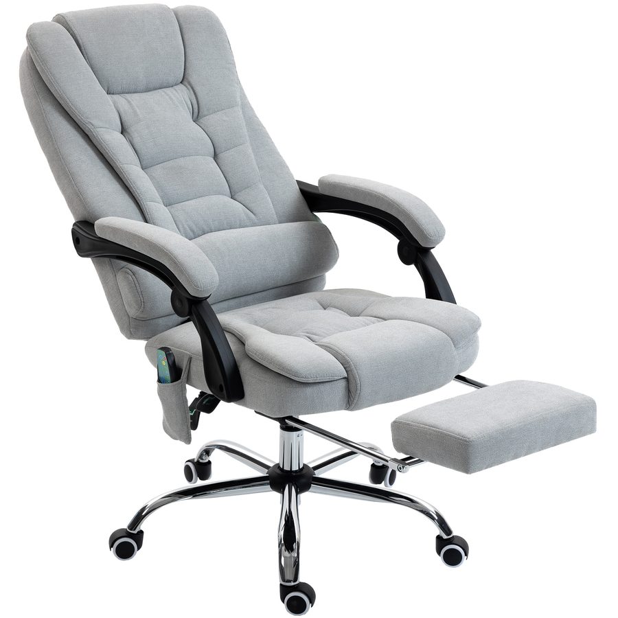 Vinsetto Massierender und beheizter Bürostuhl, ergonomischer Bürostuhl höhenverstellbar, neigbare Rückenlehne, Fußstütze, kabelgebundene Fernbedienung, 360° drehbar, leinenoptischer Stoff, hellgrau   Aosom von Vinsetto