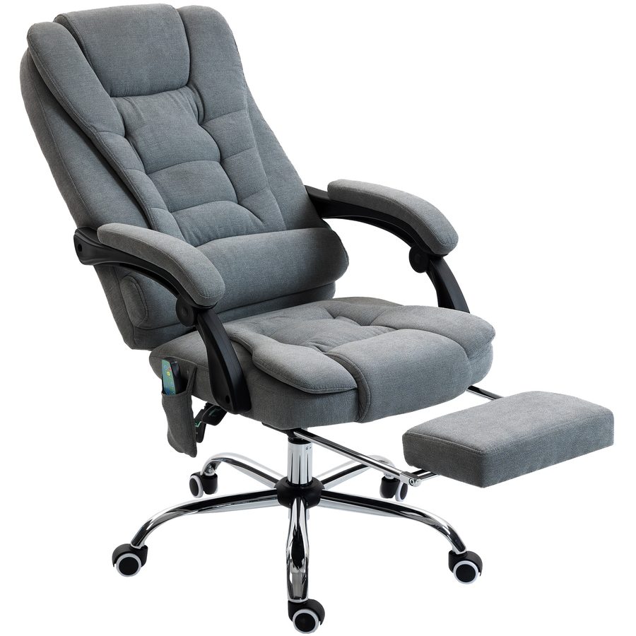 Vinsetto Massierender und beheizter Bürostuhl, ergonomischer Bürostuhl höhenverstellbar, neigbare Rückenlehne, Fußstütze, kabelgebundene Fernbedienung, 360° drehbar, leinenähnlicher Stoff, dunkelgrau   Aosom von Vinsetto