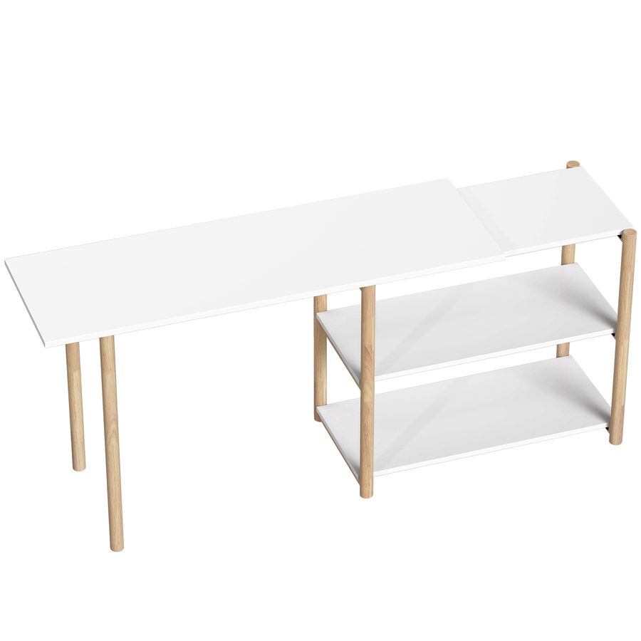 HOMCOM Klappschreibtisch, moderner Computertisch mit Aufbewahrungsregalen und Bambusgestell, einfache Montage, Arbeitsplatz für Zuhause, Schlafzimmer, 148 x 40 x 68 cm, weiß und Eiche   Aosom