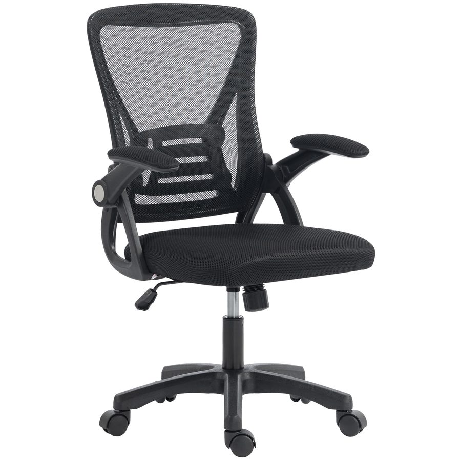 HOMCOM Bürostuhl Ergonomischer Schreibtischstuhl mit Hochklappbaren Armlehnen, Höhenverstellbarer Drehstuhl mit Lendenwirbelstütze, Netzbespannung, Computerstuhl, Schwarz   Aosom von HOMCOM