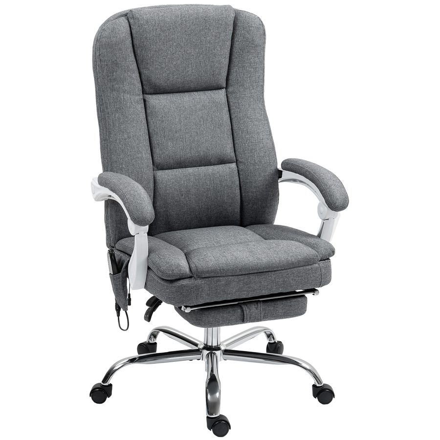 HOMCOM Massagesessel und beheizbarer Bürostuhl, ergonomischer Bürostuhl mit höhenverstellung, neigbarer Rückenlehne, Fußstütze, kabelgebundene Fernbedienung, 360° drehbar, Leinenoptikstoff, grau   Aosom von HOMCOM
