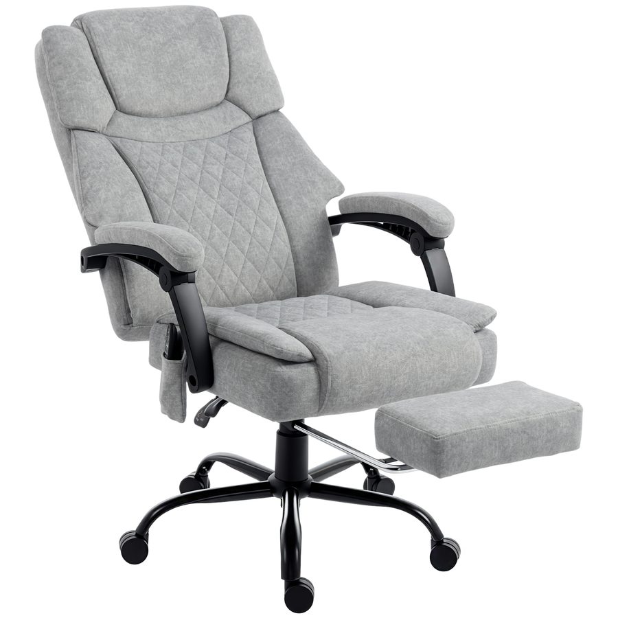 HOMCOM Bürostuhl mit Massagefunktion, Ergonomisch Schreibtischstuhl mit Liege- & Wärmefunktion, Breiter Sitzfläche, Bedrucktem Samtoptik Höhenverstellbar Drehstuhl mit Fernbedienung, Seitentasche Grau   Aosom von HOMCOM