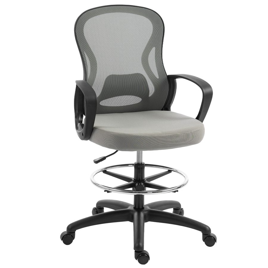 Vinsetto ergonomischer Bürostuhl, Bürostuhl mit Fußstütze und Armlehnen, Mesh-Zeichenstuhl, höhenverstellbar, Lendenstütze, 360° drehbar, für Studio, grau   Aosom von Vinsetto