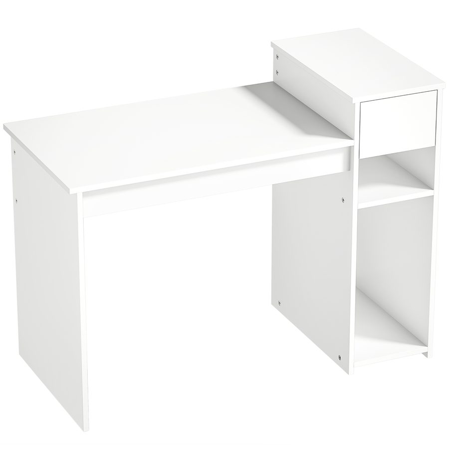 HOMCOM Platzsparender Schreibtisch mit Schublade und Platz für PC-Tower, Holzregal-Schreibtisch, PC-Tisch für Büro, Studium und Schlafzimmer, 108x50x82cm, Weiß   Aosom von HOMCOM