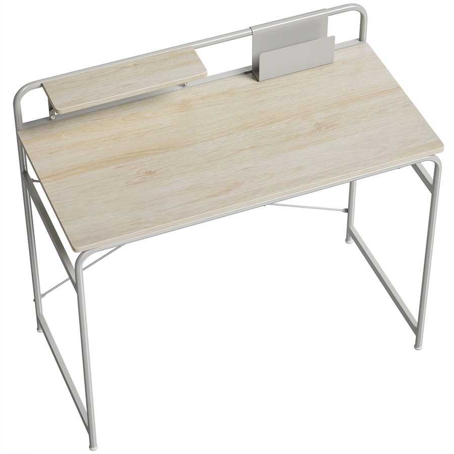 HOMCOM Schreibtisch, Moderner Schreibtisch mit Ablage und Metallgestell, Einfache Montage für Home-Office, Schlafzimmer, Kleine Räume, 98x48x88,5 cm, Eiche   Aosom