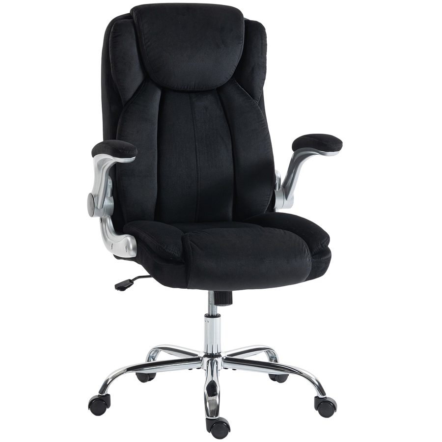 HOMCOM Ergonomischer Schreibtischstuhl, Bürostuhl mit hoher Rückenlehne, klappbare Armlehnen, Sitz mit Federn, höhenverstellbar, Wippfunktion, Samtbezug, Schwarz   Aosom von HOMCOM