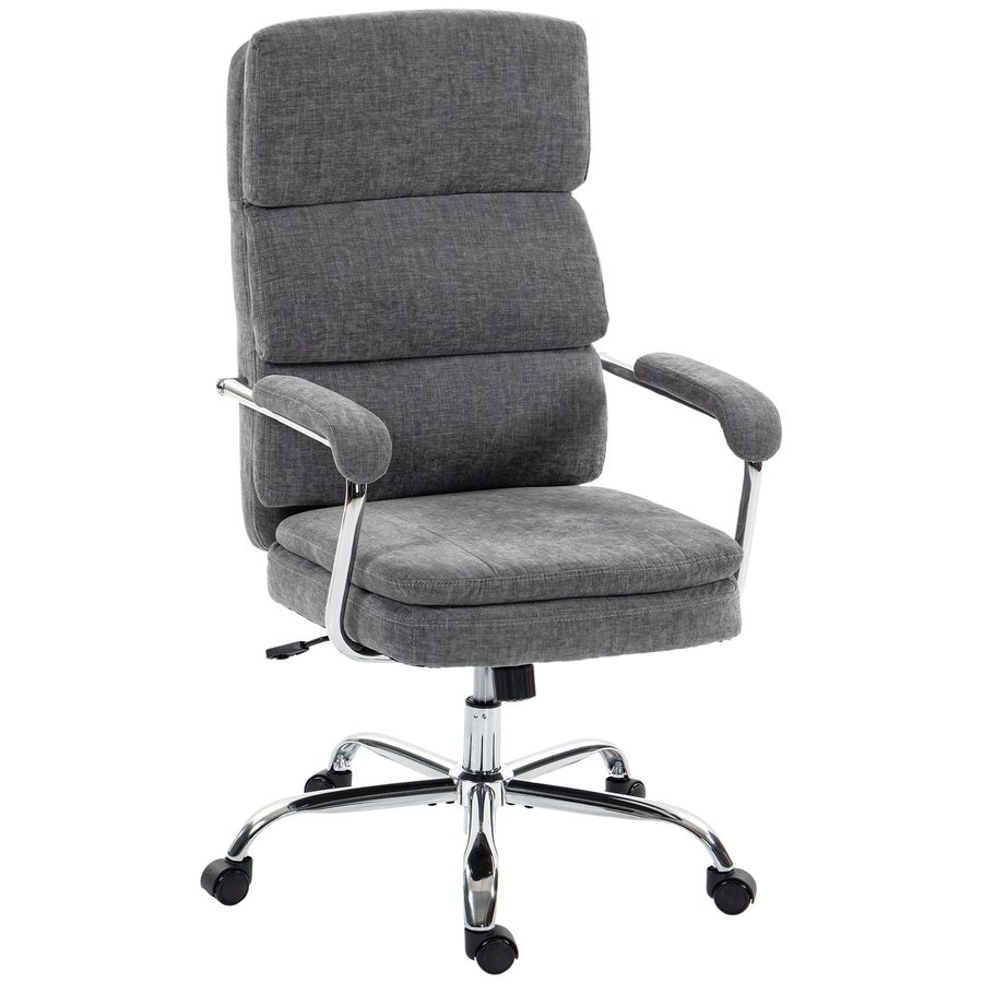 HOMCOM Bürostuhl, Ergonomischer Schreibtischstuhl mit Armlehnen, Chenille-Optik, Höhenverstellbar Drehstuhl mit Wippfunktion für Home Office, Grau   Aosom von HOMCOM