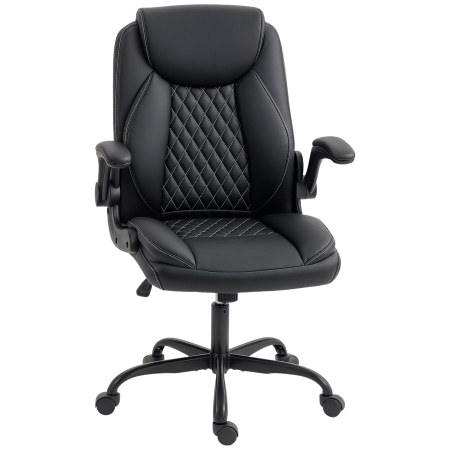 HOMCOM Bürostuhl mit hochklappbaren Armlehnen, ergonomisch, höhenverstellbar, Wippfunktion, breite gepolsterte Sitzfläche, 360°-Drehung, belastbar bis 120 kg, schwarz   Aosom von HOMCOM