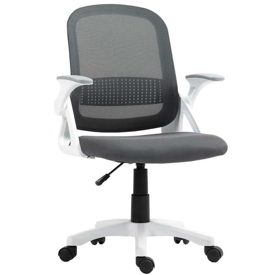 HOMCOM Bürostuhl Ergonomischer Schreibtischstuhl mit aufklappbarer Armlehne, Lendenwirbelstütze Höhenverstellbarer Drehstuhl mit Wippfunktion, Netzbespannung, Computerstuhl für Homeoffice Grau   Aosom von HOMCOM