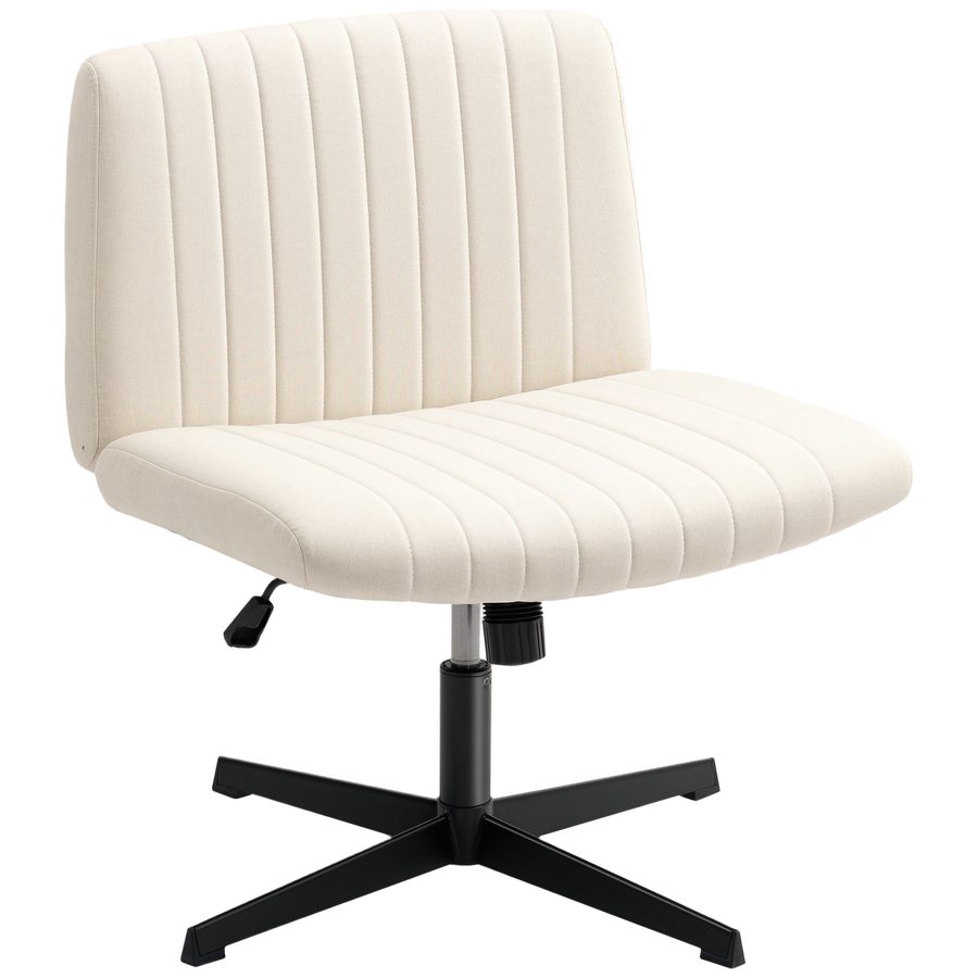 HOMCOM Homeoffice Stuhl Schreibtischstuhl mit Leinenoptik höhenverstellbar Drehstuhl Schminkstuhl Schneidersitz-Stuhl Bürostuhl bis 120 kg belastbar, für Arbeitszimmer, Schlafzimmer Cremeweiß   Aosom von HOMCOM