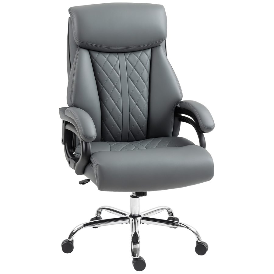 HOMCOM Bürostuhl Ergonomischer Chefsessel aus PU-Leder mit Hoher Rückenlehne, Wippfunktion Höhenverstellbarer Gepolsterter Computerstuhl mit Kopfstütze, Drehbaren Rädern, Anthrazitgrau   Aosom von HOMCOM