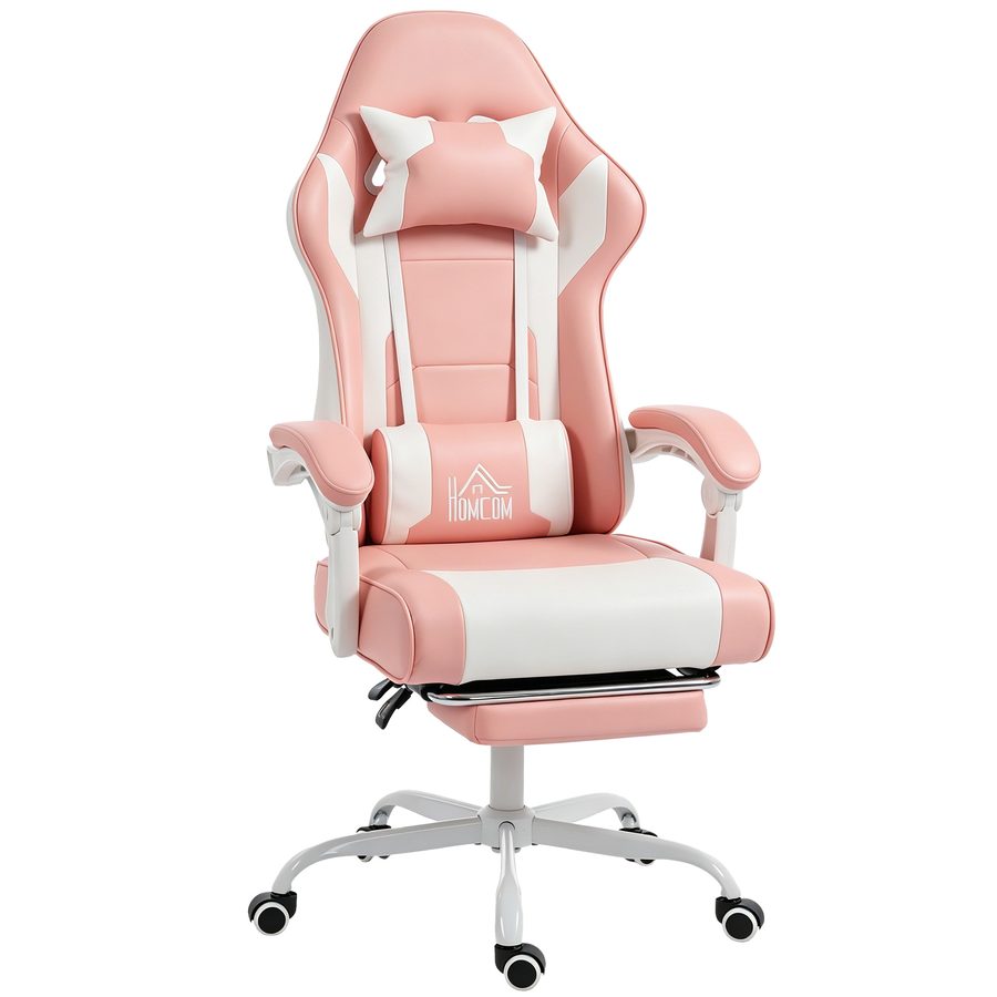 HOMCOM Ergonomischer Gaming-Stuhl, Gaming-Stuhl mit Lendenmassage Vibration, 155° neigbar, Höhenverstellbar, Kopfstütze und ausziehbare Fußstütze, für Büro, Arbeitszimmer, Rosa   Aosom von HOMCOM