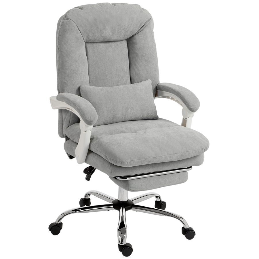 HOMCOM Ergonomischer Bürostuhl, neigbarer Samt-Bürosessel mit Lendenstütze, höhenverstellbar, Fußstütze, dickes Sitzkissen, 360° Drehfunktion für Computer, Hellgrau   Aosom von HOMCOM